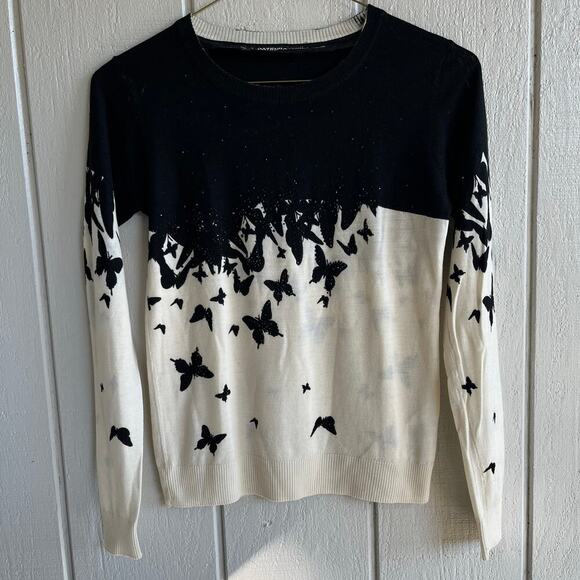 Patrizia Pepe Butterfly Wool Jumper Crewneck in Black and Cream Size 1 US 6 - Picture 1 of 9